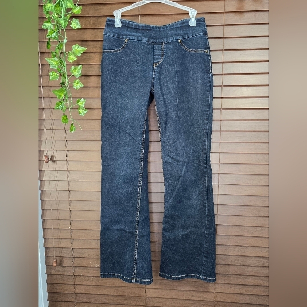 Peck & Peck Pull On Mid-rise Dark Wash Relaxed Leg Boot Cut Women's Jeans Size 4